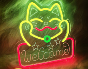 Неоновая вывеска "Котик Welcome"